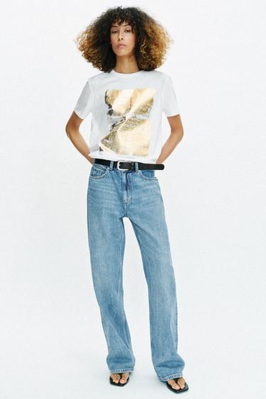 Zara METALLIC SHORT SLEEVE T-SHIRT - White