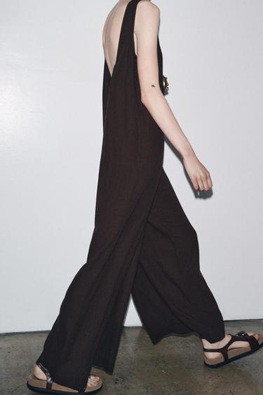 ZW COLLECTION LINEN BLEND LONG JUMPSUIT - Brown by Zara - Image 2