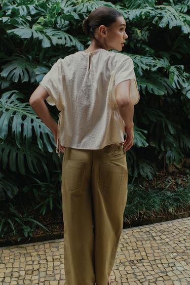 TOP BRODERIES CORDONS LATÉRAUX - Écru de Zara - Image 5