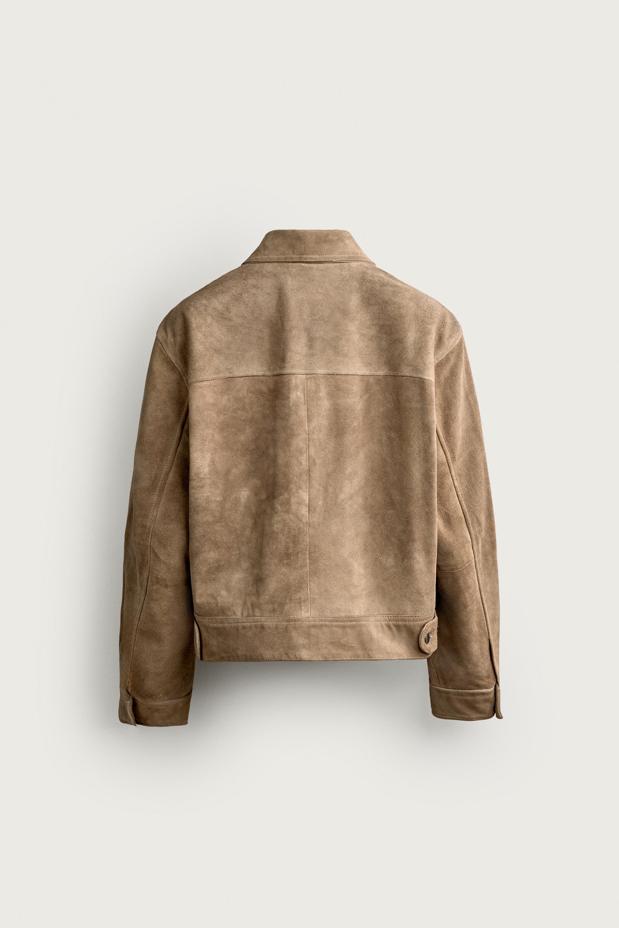 BLOUSON CROPPED FIT EN CUIR DAIM