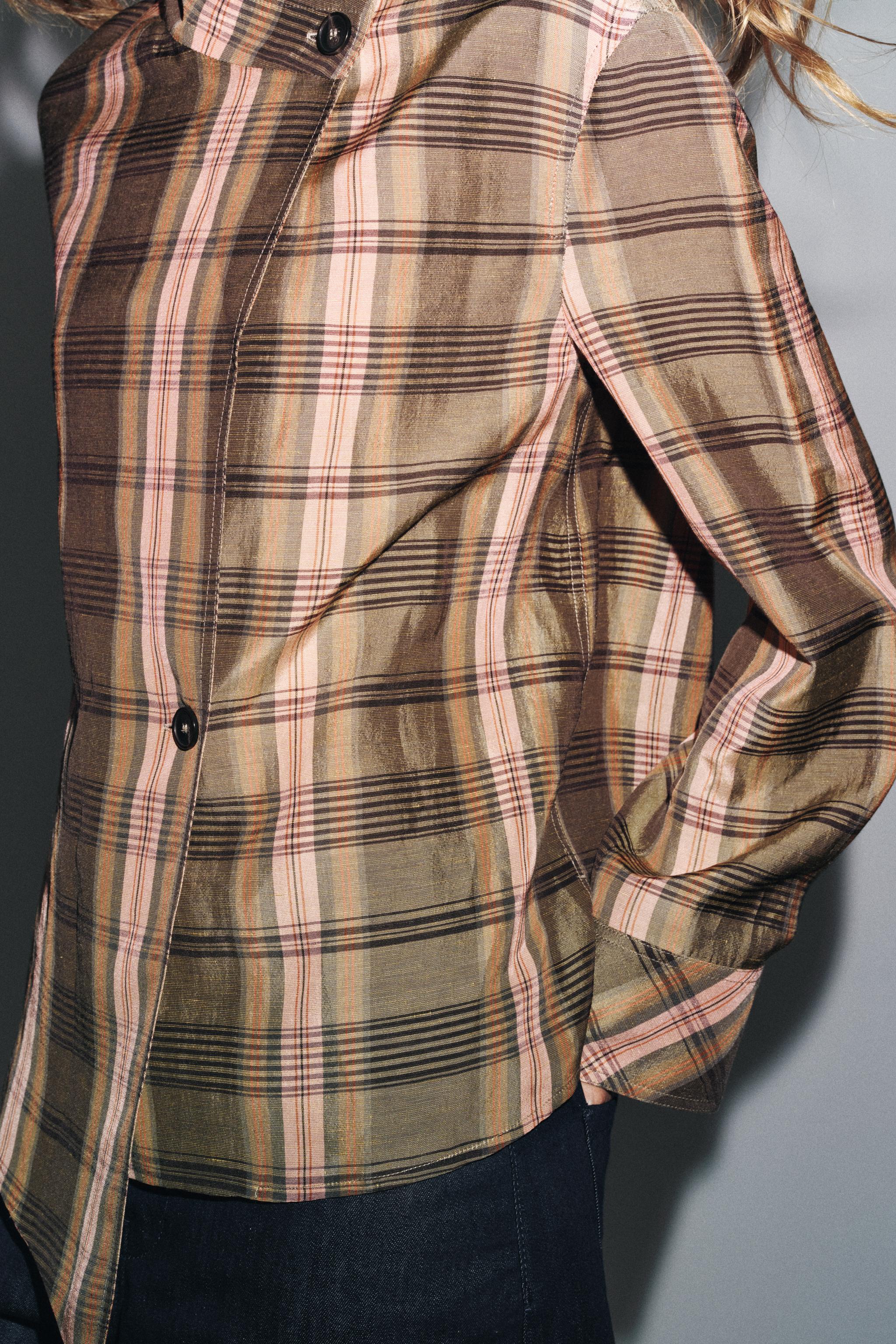 ZW COLLECTION OVERSIZED CHECK OVERSHIRT - Pastel pink | ZARA