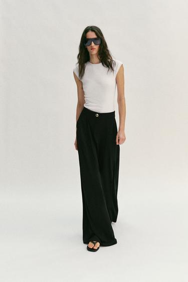PALAZZO TROUSERS WITH GOLDEN BUTTON - Black by Zara