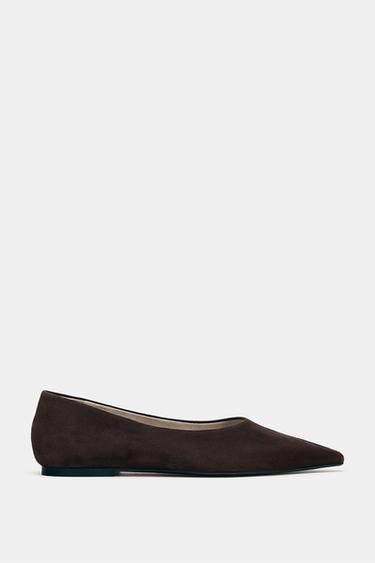 SUEDE POINTED BALLET FLATS - Chocolate Brown by Zara