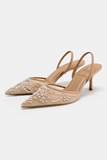 CHAUSSURES OUVERTES À L'ARRIÈRE EN MESH BRODÉ - Marron de Zara - Image 2