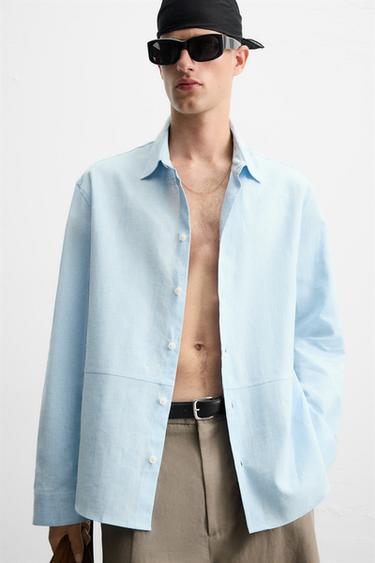 LINEN/COTTON SHIRT - Sky blue by Zara - Image 4