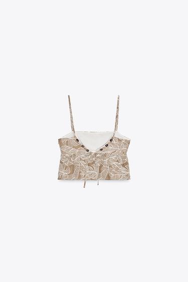 EMBROIDERED CROP TOP - Beige by Zara - Image 5