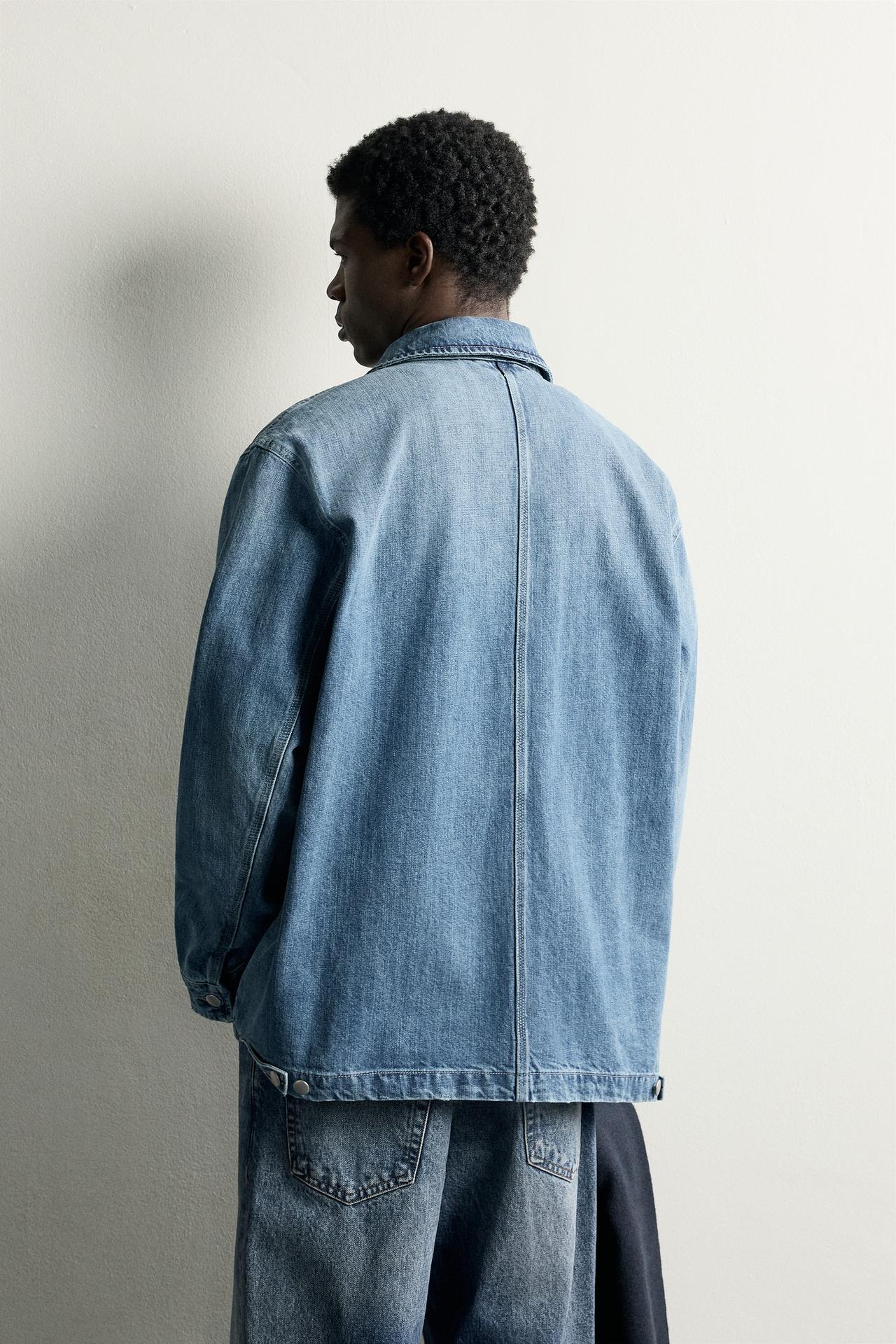 UTILITY POCKET DENIM JACKET — Mid-blue