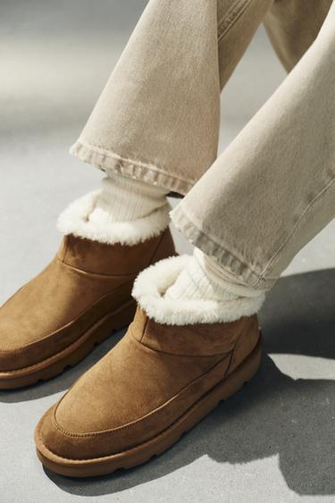 SHEARLING-EFFECT LINED ANKLE BOOTS — Brown 2