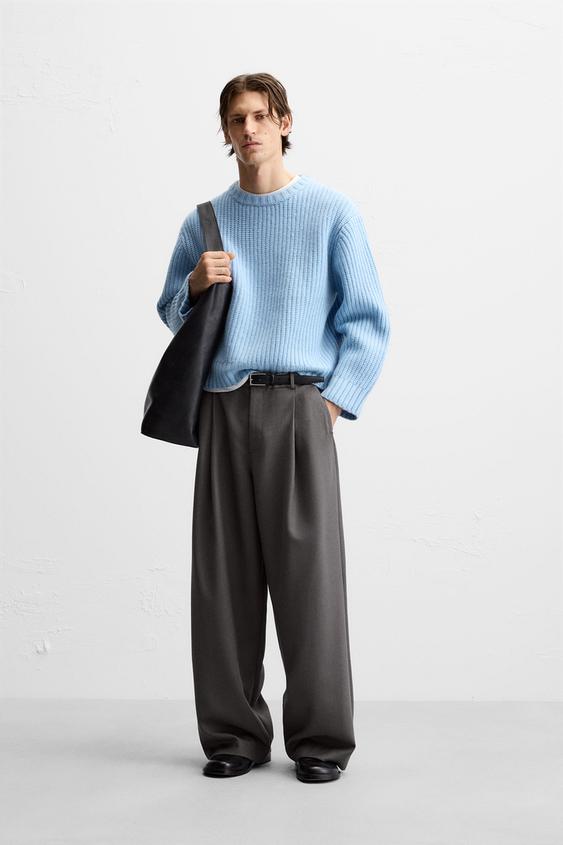 ШЕРСТЯНОЙ СВИТЕР С РЕЛЬЕФНЫМ УЗОРОМ — ГОЛУБОЙ от Zara — изображение 0