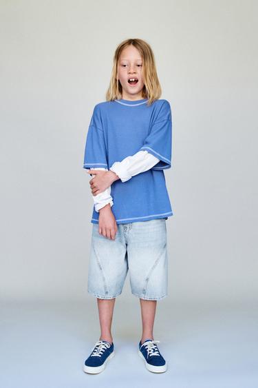 Zara 桶型牛仔短褲 - 中藍色