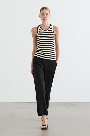 Zara Straight-leg linen blend trousers - Black
