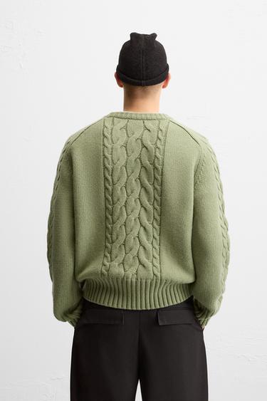 TEXTURED CABLE-KNIT SWEATER - Green by Zara - Image 2