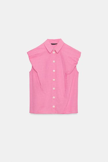 PUFF SLEEVE SHIRT - Pink / White by Zara
