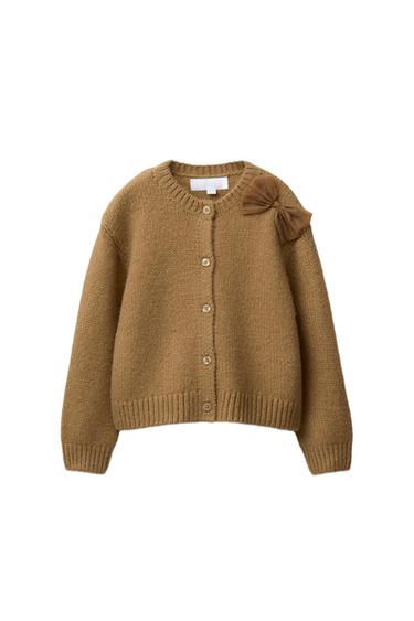 Zara ORGANZA BOW CARDIGAN - Caramel