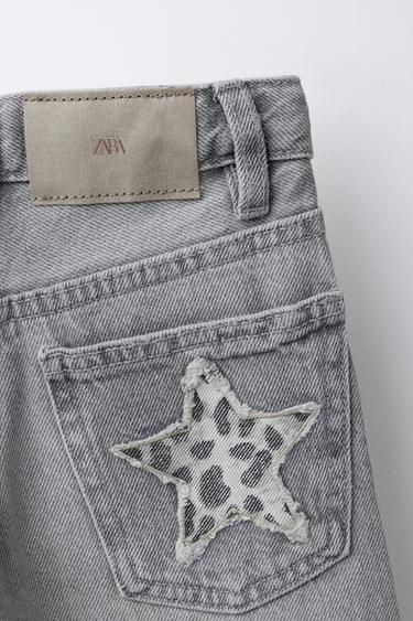 WIDE-LEG JEANS WITH ANIMAL PRINT STAR PATCHES - Stone by Zara - Image 3