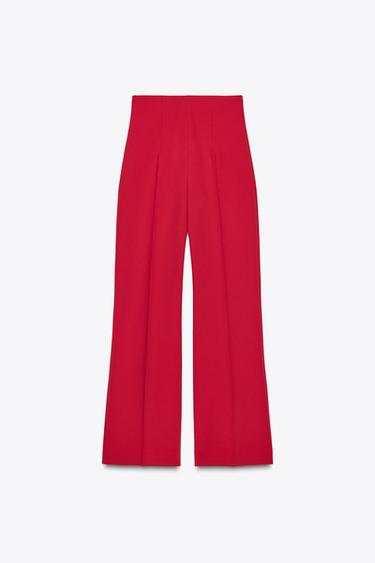 Zara HIGH-WAISTED ZIPPER PANTS ZW COLLECTION - Red