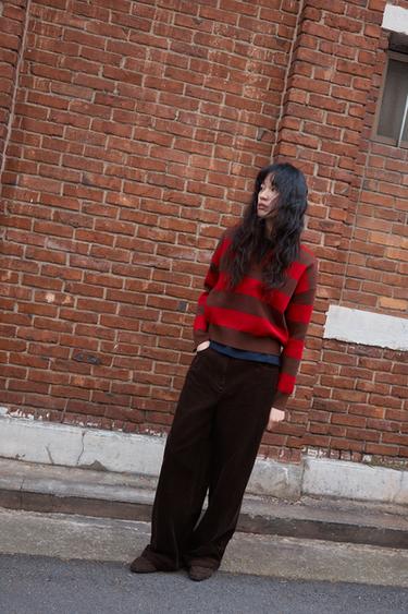 ZW COLLECTION WIDE-LEG CORDUROY TROUSERS - Brown / Taupe by Zara