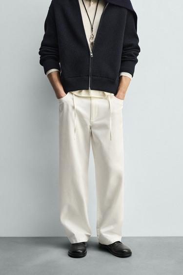 RELAXED FIT FLOWING TROUSERS - White by Zara