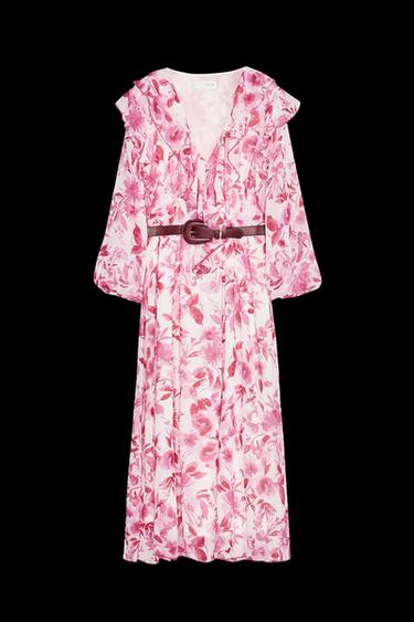 MIDIKLEID MIT PRINT UND GÜRTEL - Rosa / Weiß von Zara - Bild 0