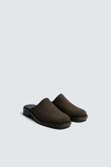 قبقاب جلدي - بني الخاص بـ Zara