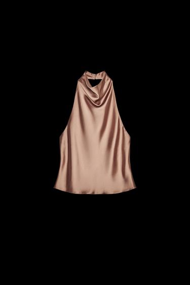 SATINIERTES NECKHOLDER-TOP - Mittleres Camel von Zara - Bild 0