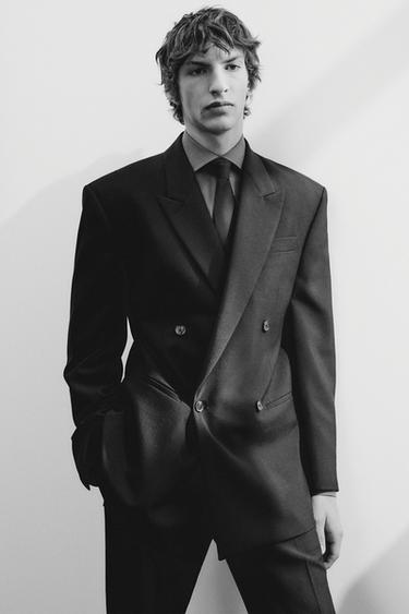 LIMITED EDITION DOUBLE-BREASTED WOOL BLEND SUIT BLAZER - Navy blue by Zara