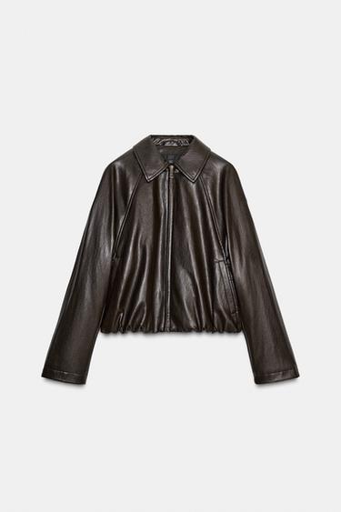 FAUX LEATHER BOMBER JACKET - Dark brown by Zara