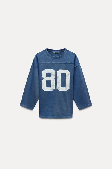 CAMISETA VARSITY EFECTO LAVADO - Azul de Zara