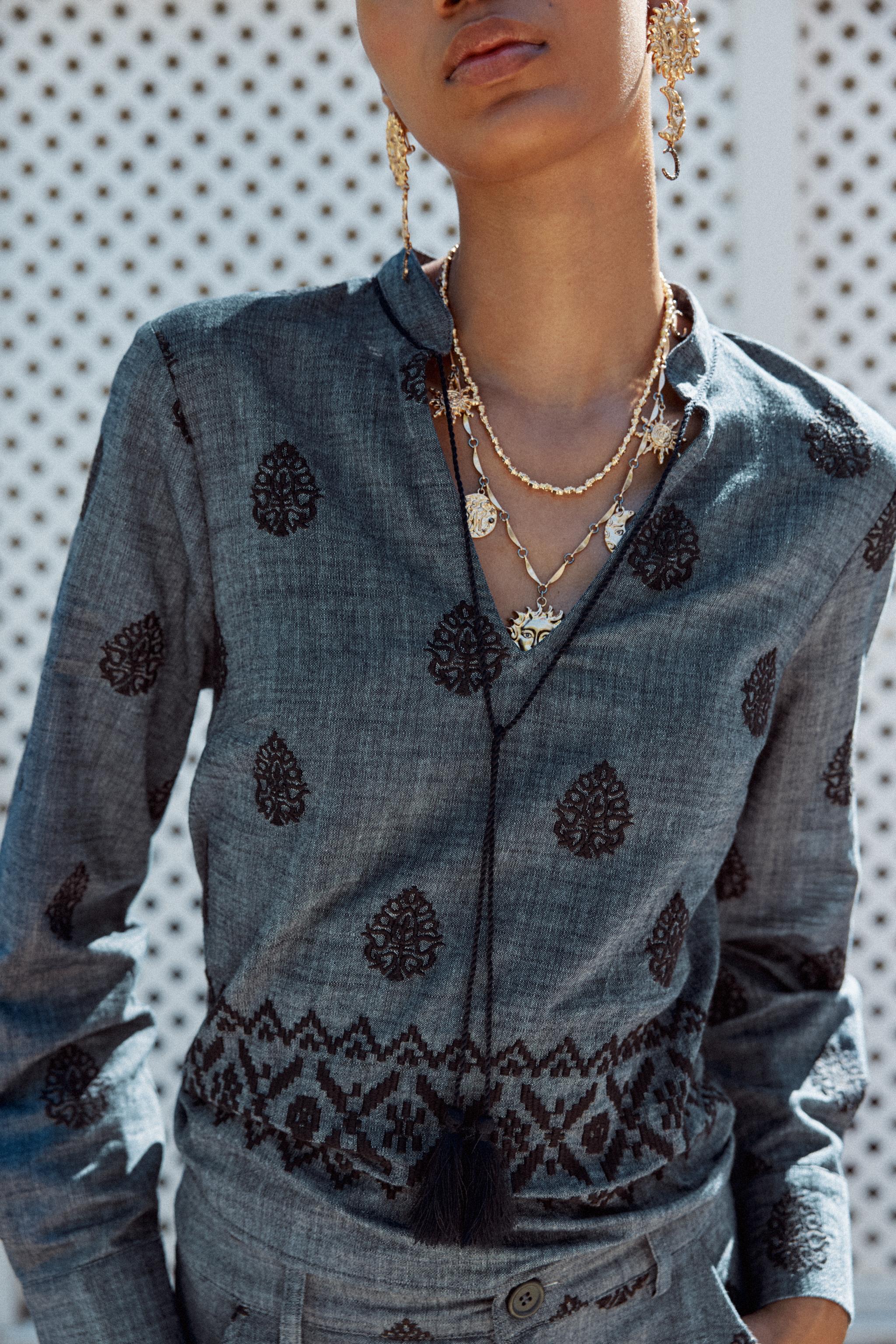 POMPOM EMBROIDERED TOP - Blue | ZARA United States