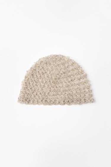 Zara CROCHET BEADED SKULLCAP - Ecru
