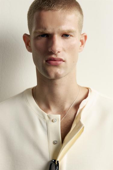 Zara RELAXED-FIT HENLEY SWEATSHIRT - Oyster-white