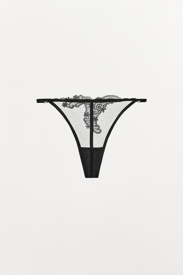 Zara LACE THONG - Black