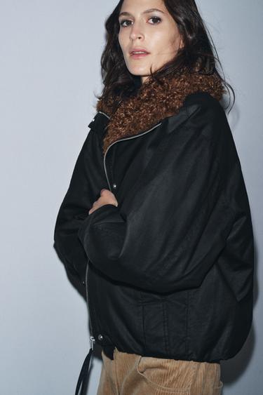FAUX SHEARLING BOMBER JACKET ZW COLLECTION - Black by Zara