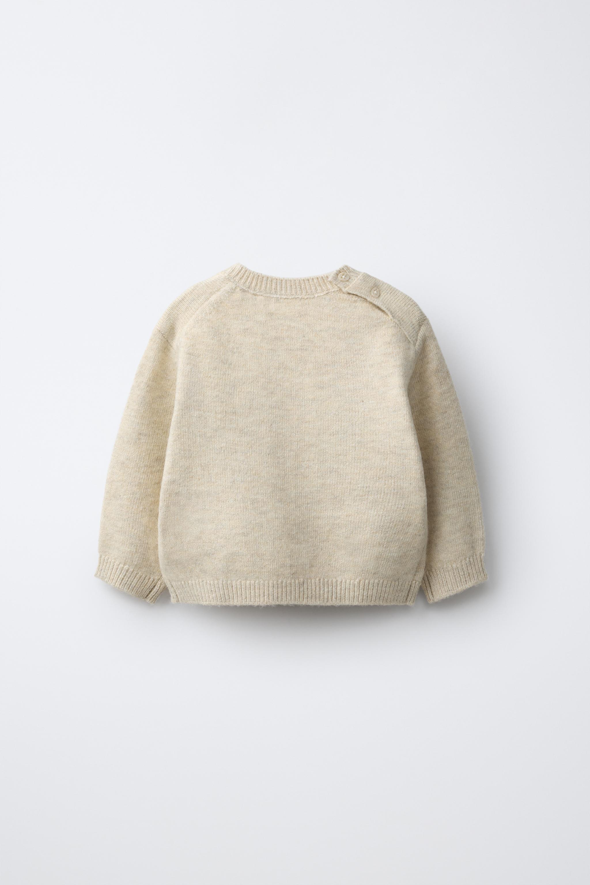 BEAR EMBROIDERED KNIT JUMPER — Light beige