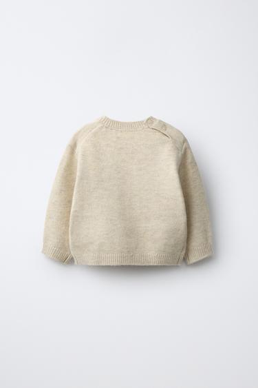BEAR EMBROIDERED KNIT SWEATER — Light beige 2