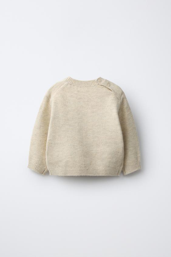 PULL EN MAILLE BRODÉ OURS - Beige clair de Zara - Image 1