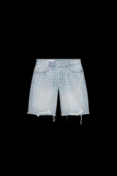 RIPPED MID-WAIST TRF DENIM BERMUDA SHORTS - Light blue by Zara