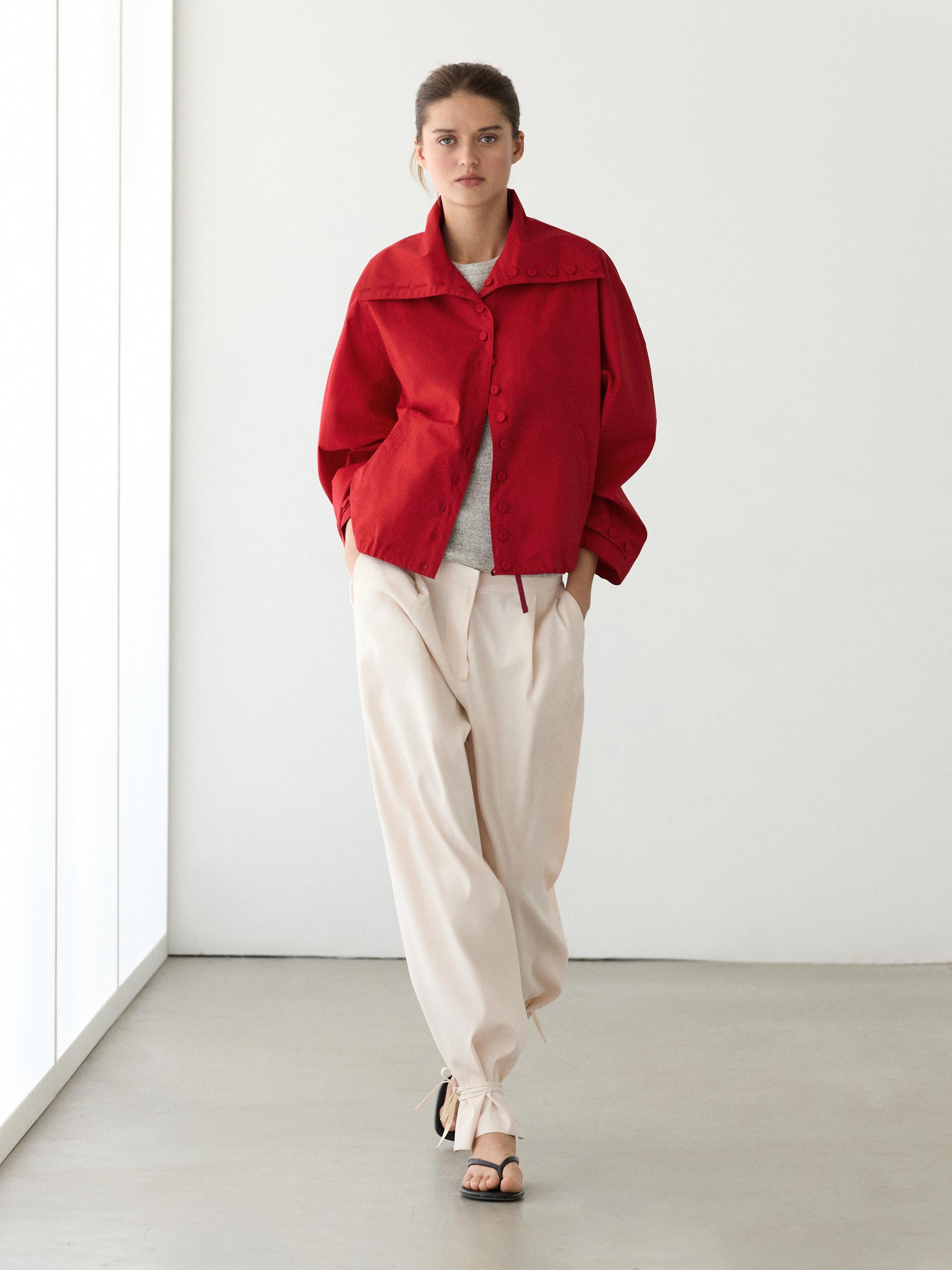 Lightweight cotton jacket with button details — Intense red