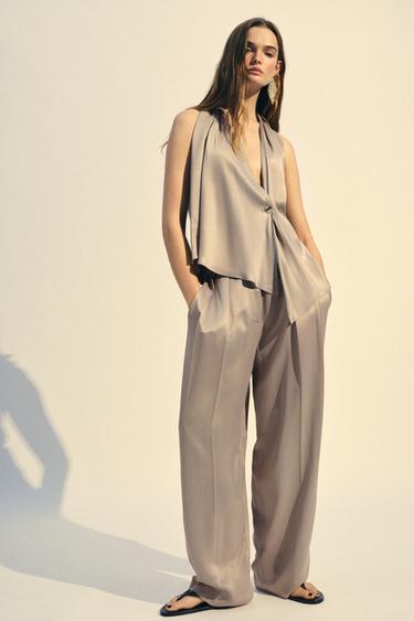 SATIN HALTER NECK TOP ZW COLLECTION - Stone by Zara