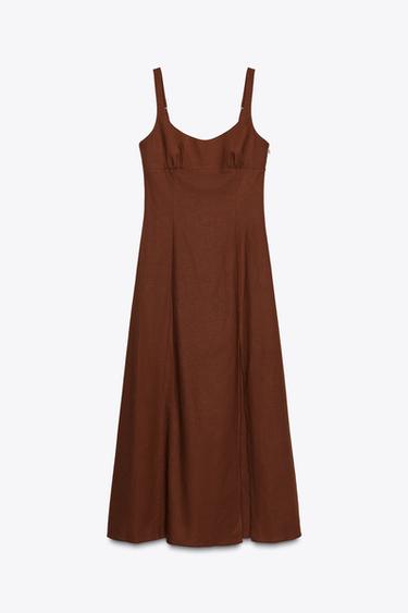 LINEN BLEND MIDI DRESS - Terracotta by Zara - Image 6