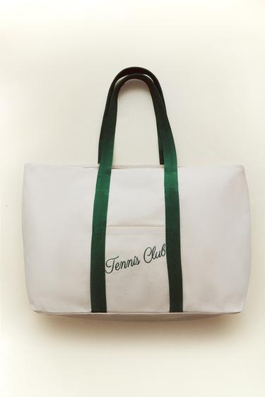 COTTON CANVAS BAG WITH CONTRAST HANDLES - Ecru / Green by Zara - Image 5