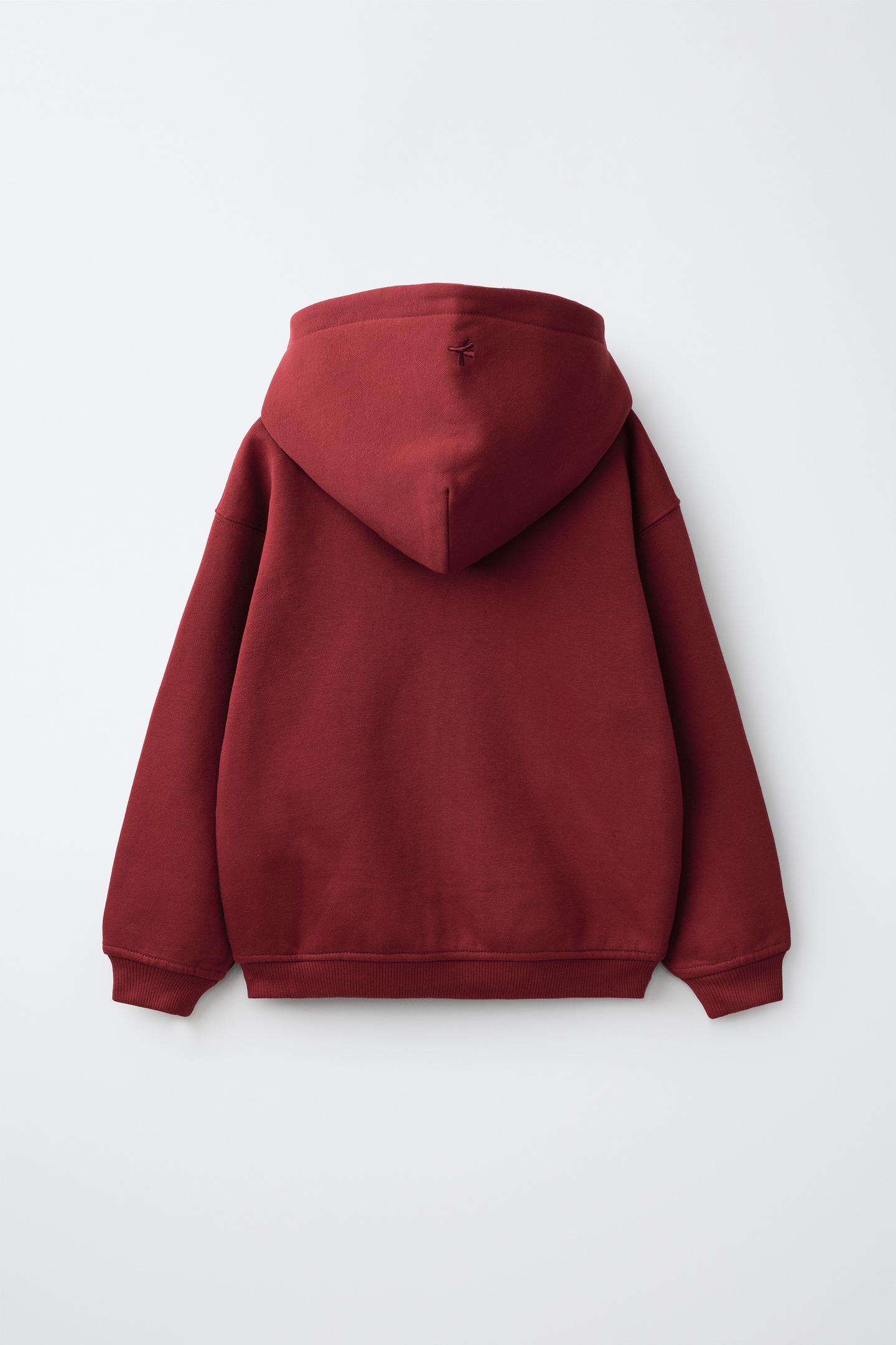 Детская толстовка Zara Embroidered Zip-Up, цвет: Тёмный красный — фото 3