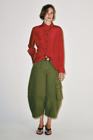 Zara 100% SILK ZW COLLECTION SHIRT - Red - Image 0