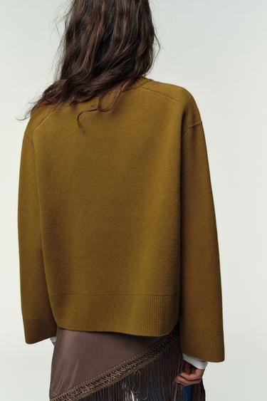 PULL 95 % LAINE MANCHES LONGUES - Vert huile de Zara - Image 4
