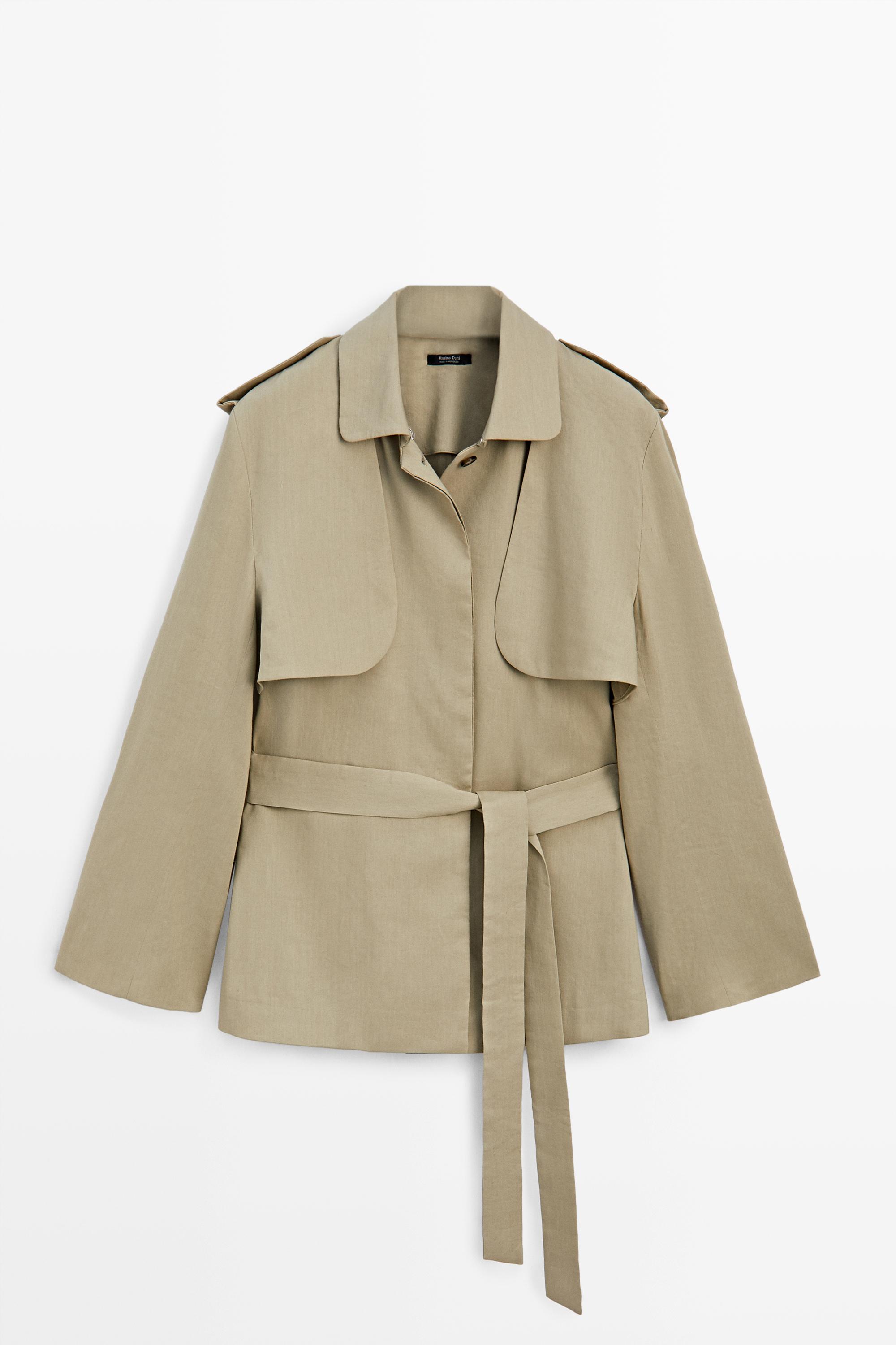 Linen blend short trench coat - STUDIO