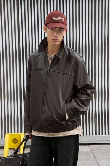 LEATHER EFFECT BOMBER JACKET - Chocolate brown by Zara