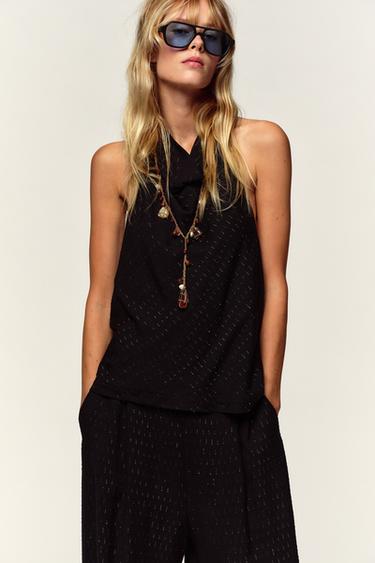 TOP HALTER Z METALIZOWANEJ NICI - Czarny Zara