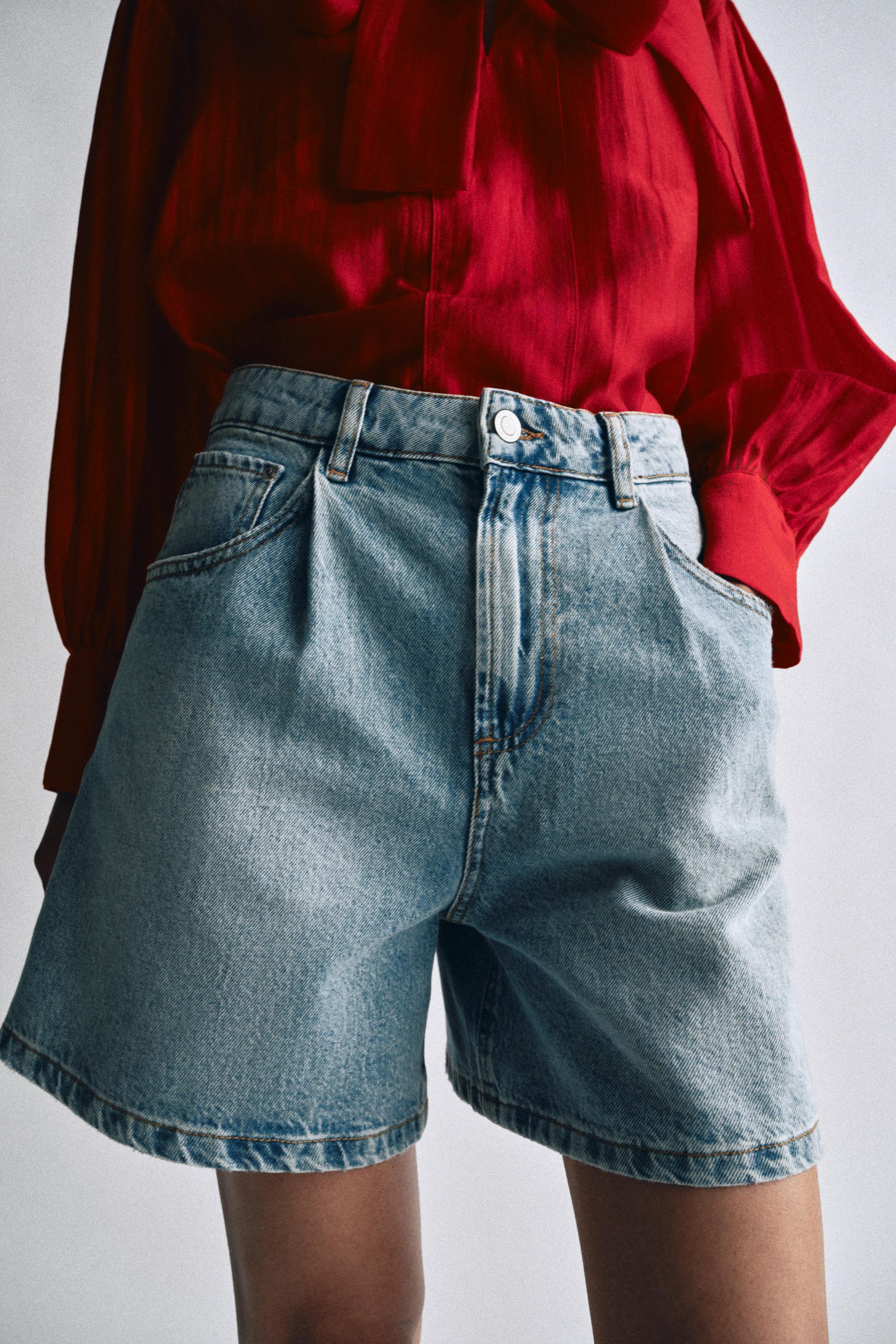 ZW COLLECTION HIGH-WAIST DENIM SHORTS — Light blue