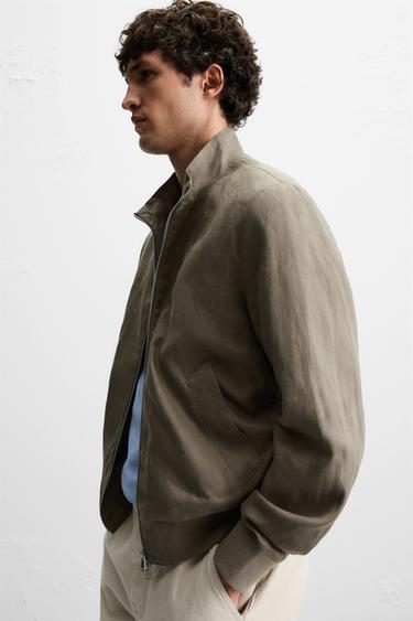 100% LINEN BOMBER JACKET - Light khaki by Zara - Image 6