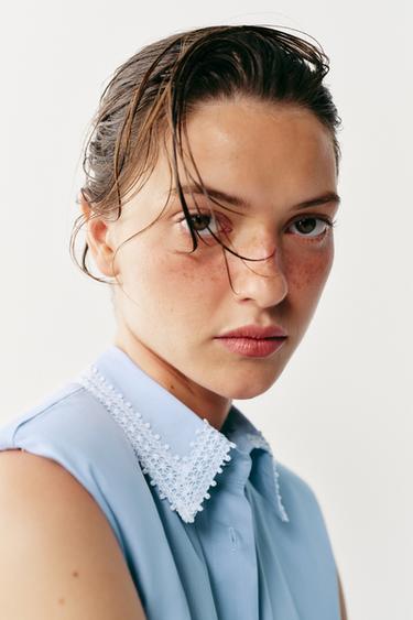 SHIRT DRESS WITH SHOULDER PADS - Sky blue by Zara - Image 3